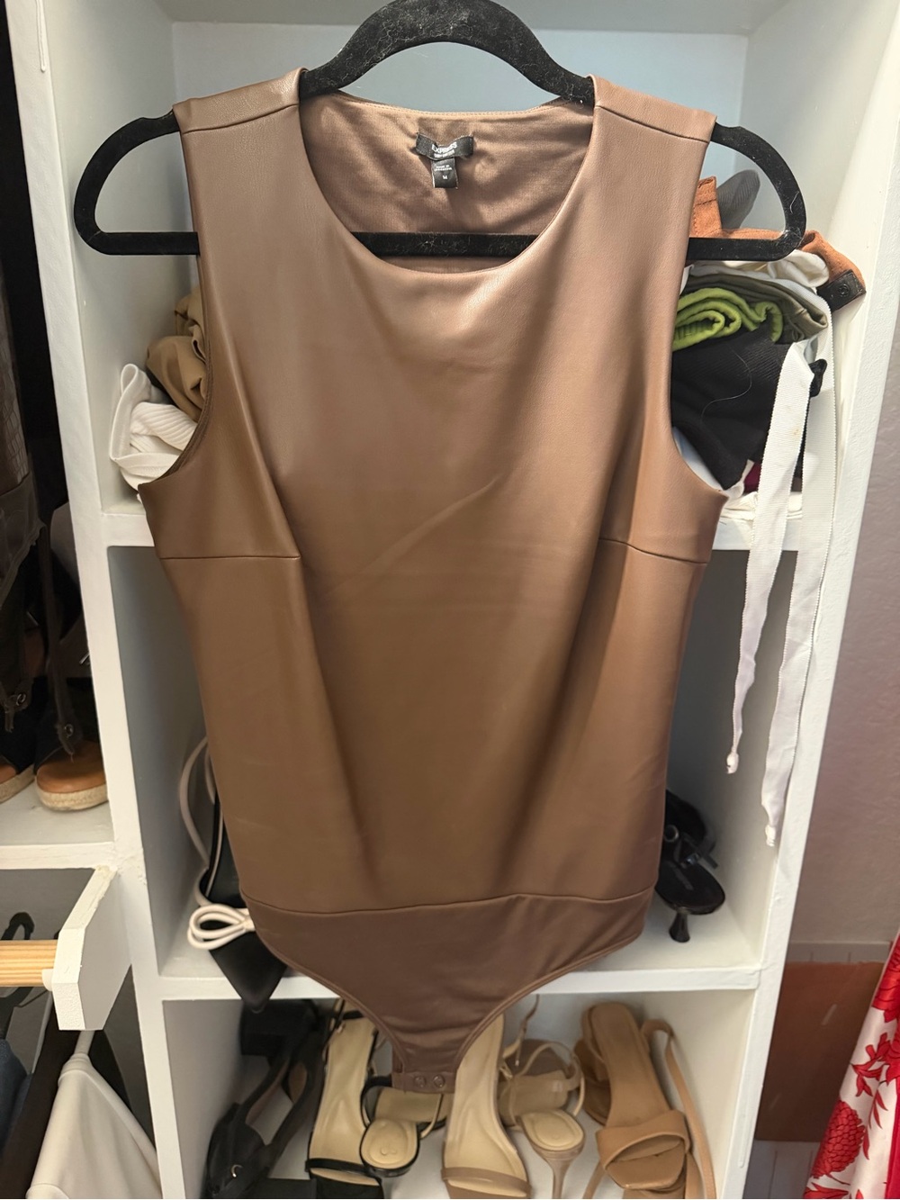 Express Faux Leather Bodysuit in Brown